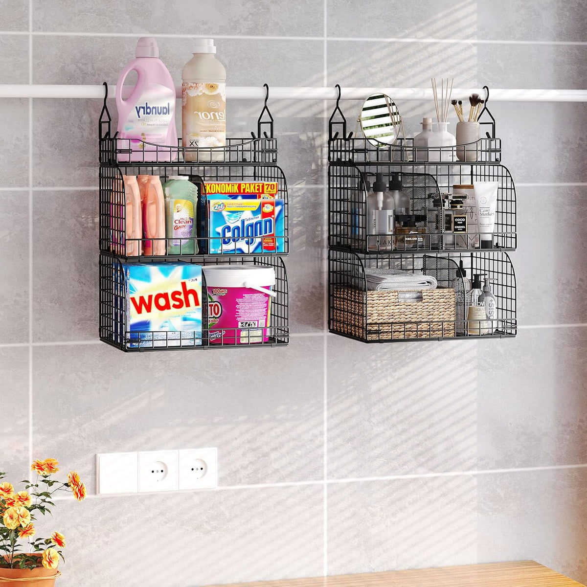 HapiRm Hanging Closet Organizer Storage - 3 Tier Metal Stackable Hanging Closet Shelves with