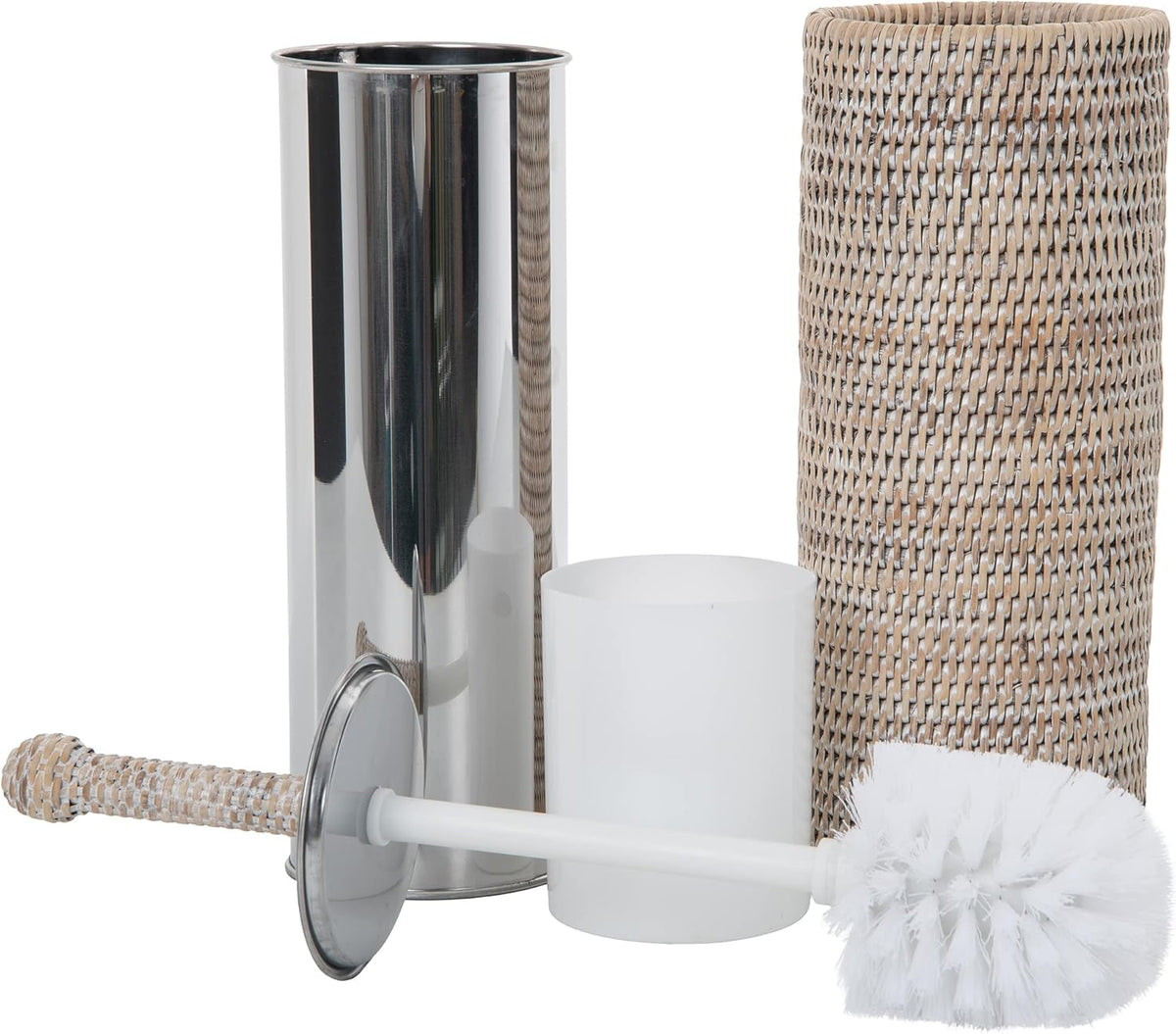 La Jolla Decorative Rattan Toilet Brush Set White Wash Handwoven Toilet Brush and Holder with