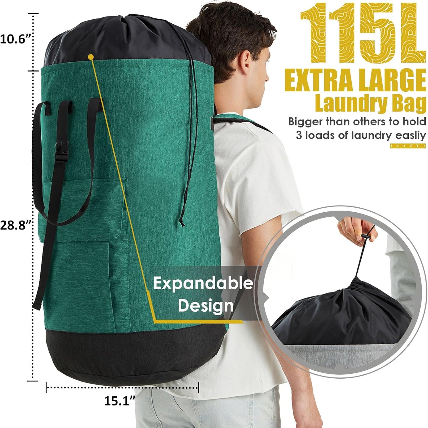 Laundry Bag for College,115L Laundry Backpack Extra Large Heavy Duty, College Dorm Essentials