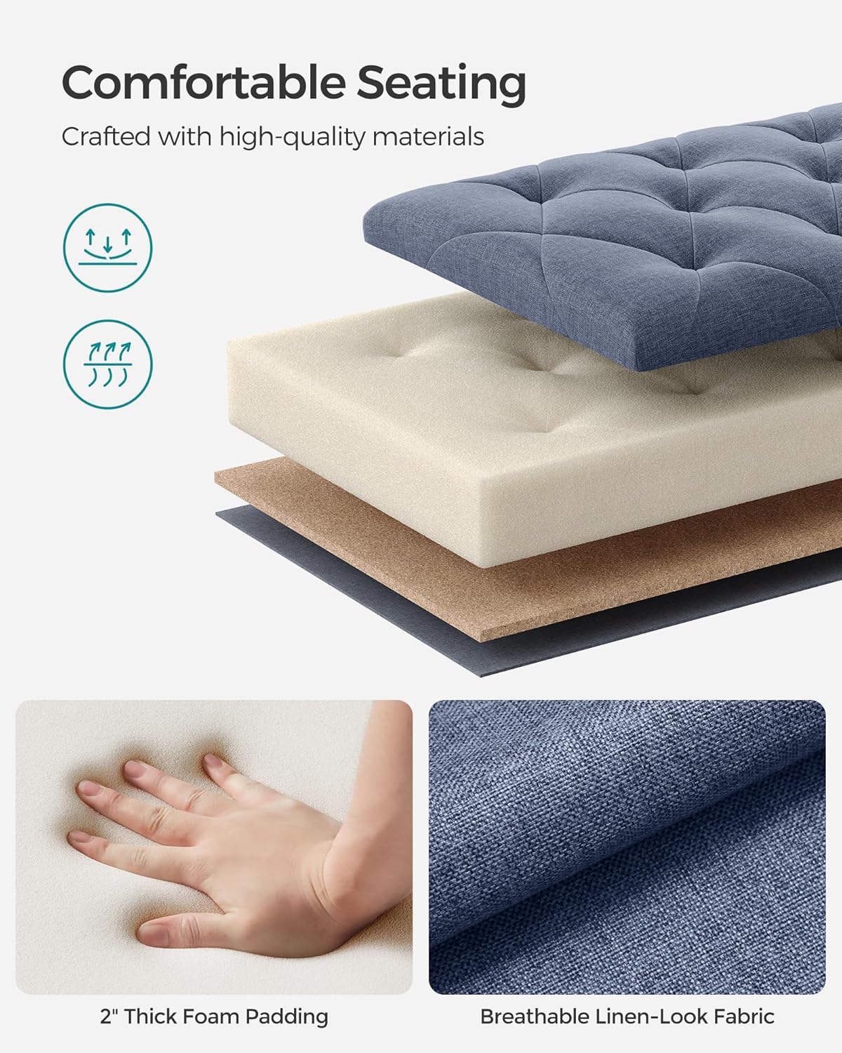 SONGMICS Storage Ottoman Bench, Foot Rest with Legs, 15.7 x 43.3 x 15.7 Inches, End of Bed Bench