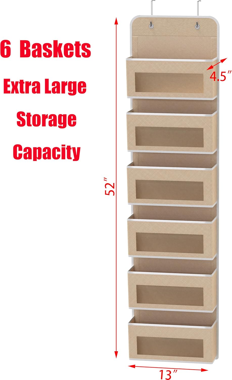 SIMPLE HOUSEWARE 6 Clear Window Pocket Over Closet Door Storage Hanging Organizer for Bedroom