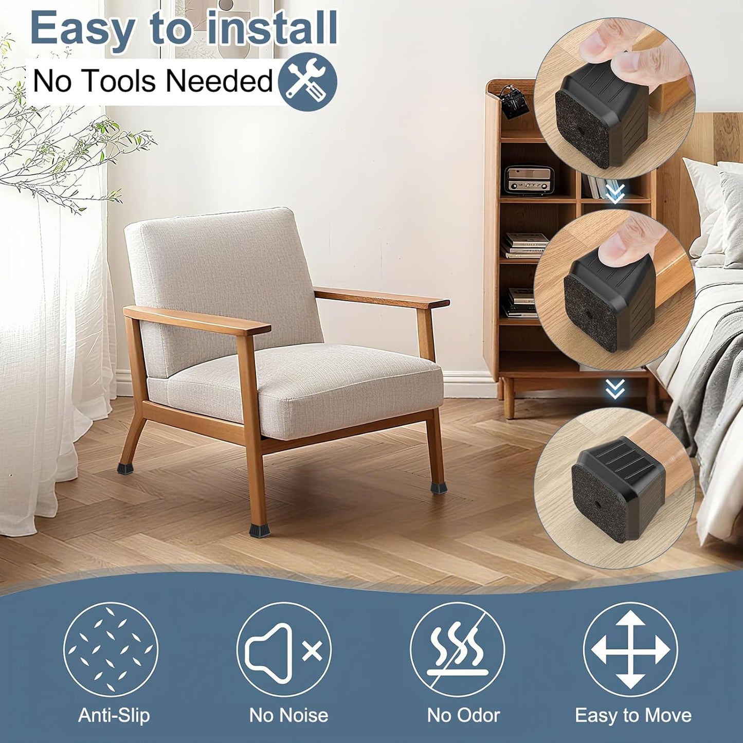 24PCS Square Chair Leg Floor Protectors for Hardwood Floors, Thicken Rubber Chair Leg Cap Covers