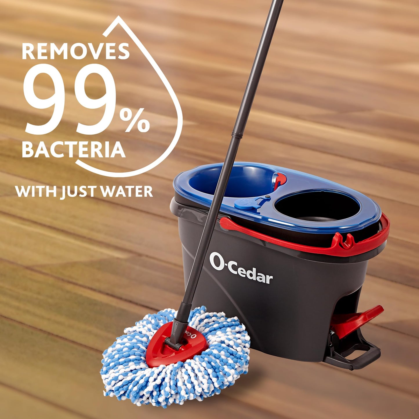 O-Cedar RinseClean Spin Mop & Bucket System + 2 Extra Mop Heads| Clean with Clean Water | Removes