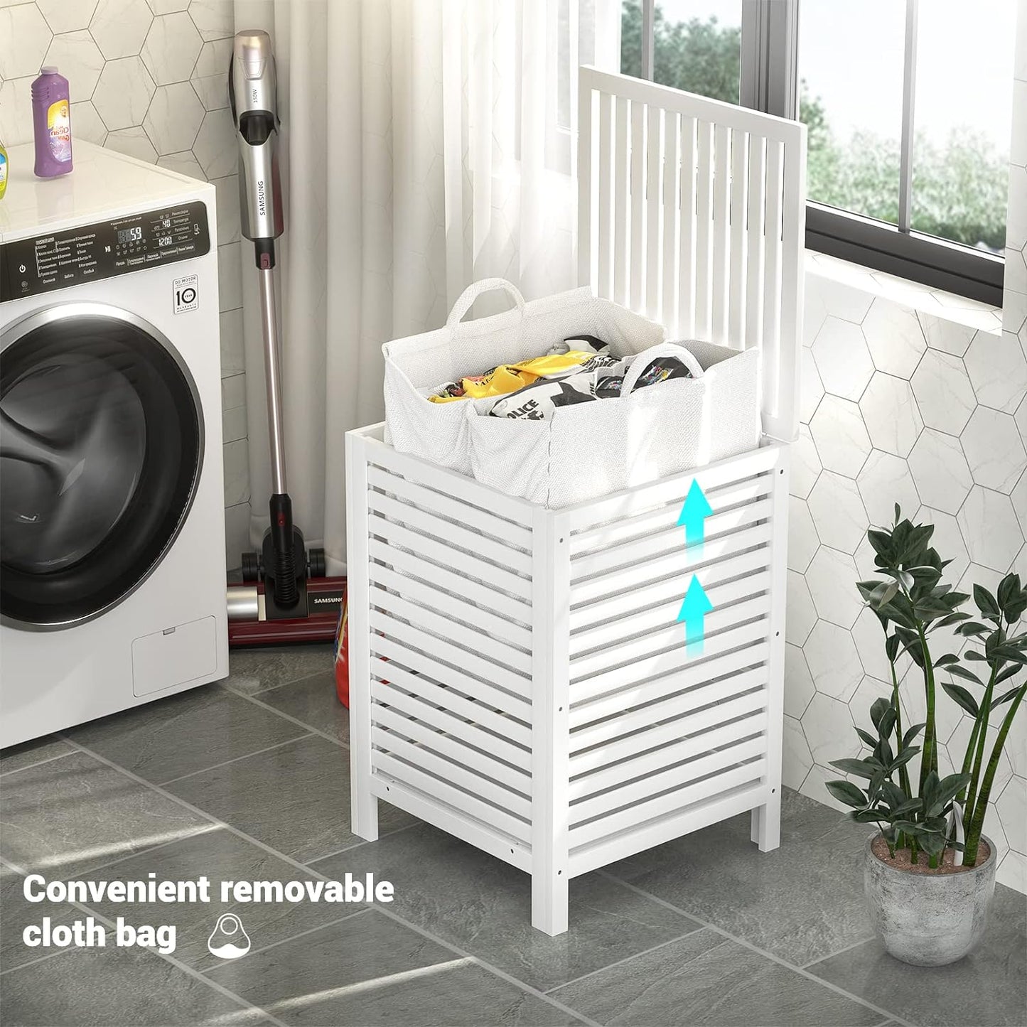 Homykic Bamboo Laundry Hamper with Lid, 120L Large Clothes Laundry Sorter with Removable 2-Section