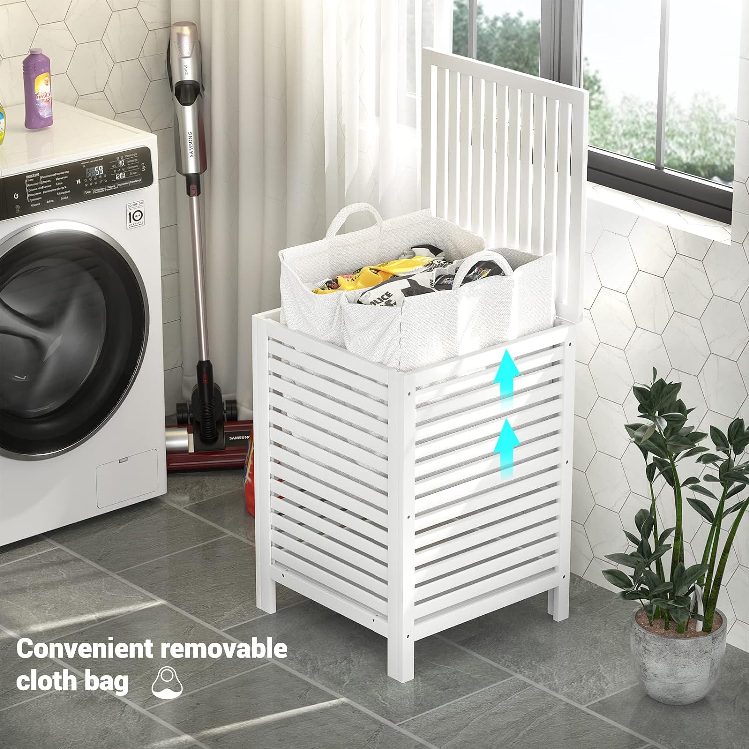 Homykic Bamboo Laundry Hamper with Lid, 120L Large Clothes Laundry Sorter with Removable 2-Section
