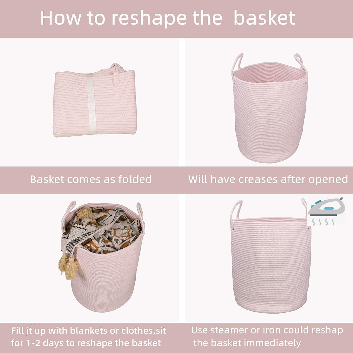 Cotton Rope Laundry Basket Hamper for Girls Kids Baby Nursery Hamper Bin Woven Storage Basket for