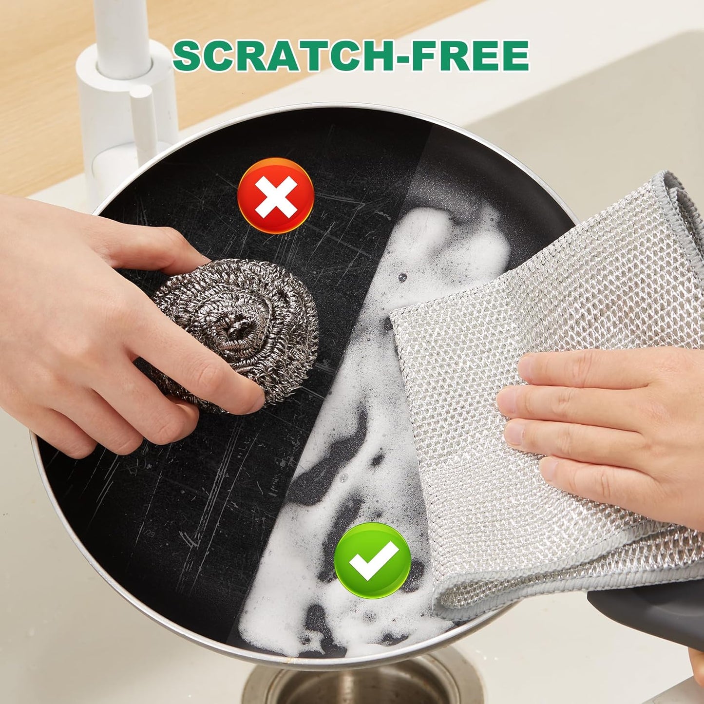 JOYMOOP Multipurpose Non-Scratch Silver Fiber Dishwashing Cloths, Reusable Cleaning Rags, Scrubbing