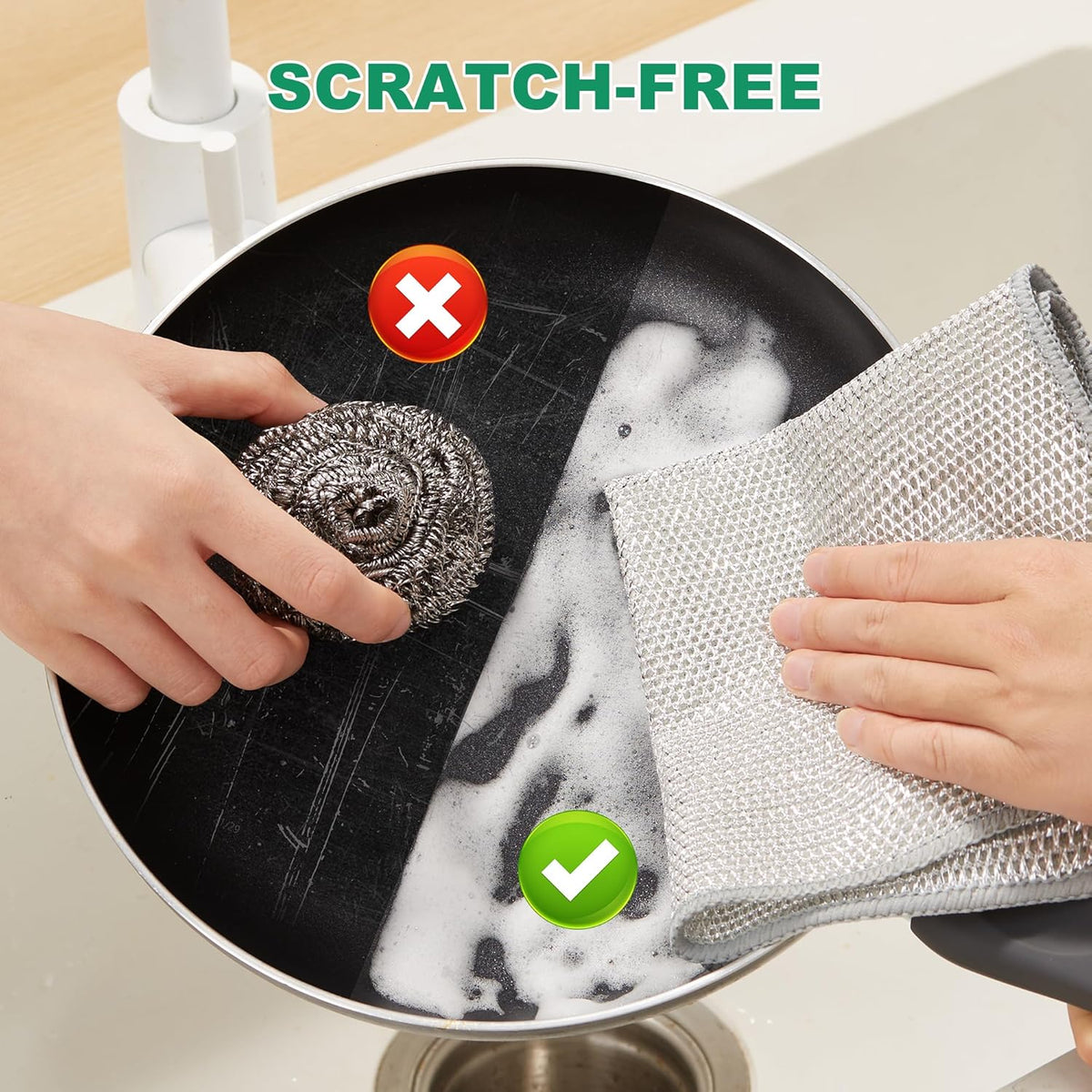 JOYMOOP Multipurpose Non-Scratch Silver Fiber Dishwashing Cloths, Reusable Cleaning Rags, Scrubbing