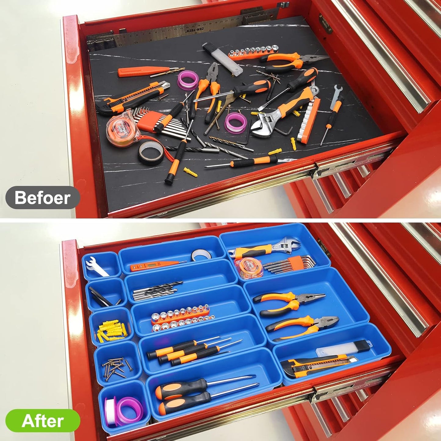 KeFanta 42 Pack Tool Box Organizer Tool Tray Dividers, Rolling Tool Chest Cart Cabinet Workbench