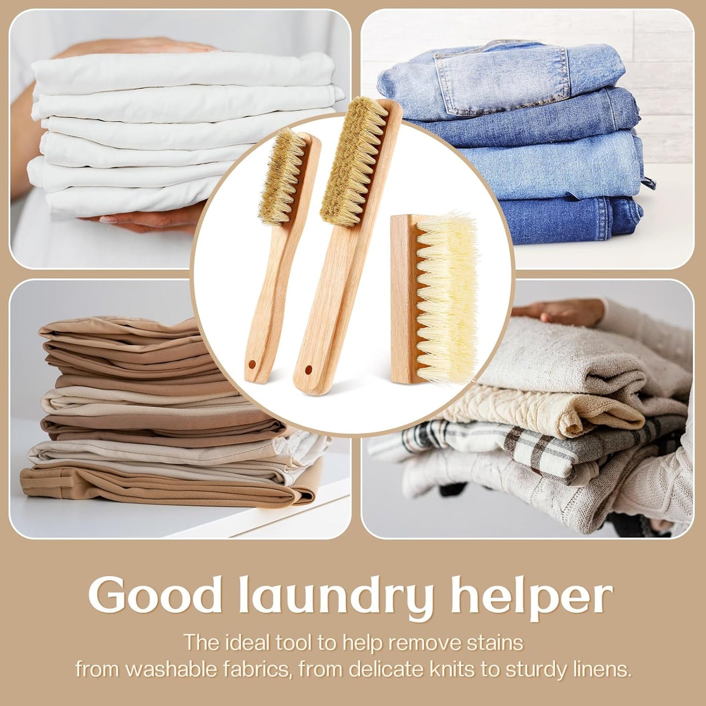 3 Pcs Wood Laundry Stain Brush Stain Remover Brushes with Boar Bristle Small Stain Brush for