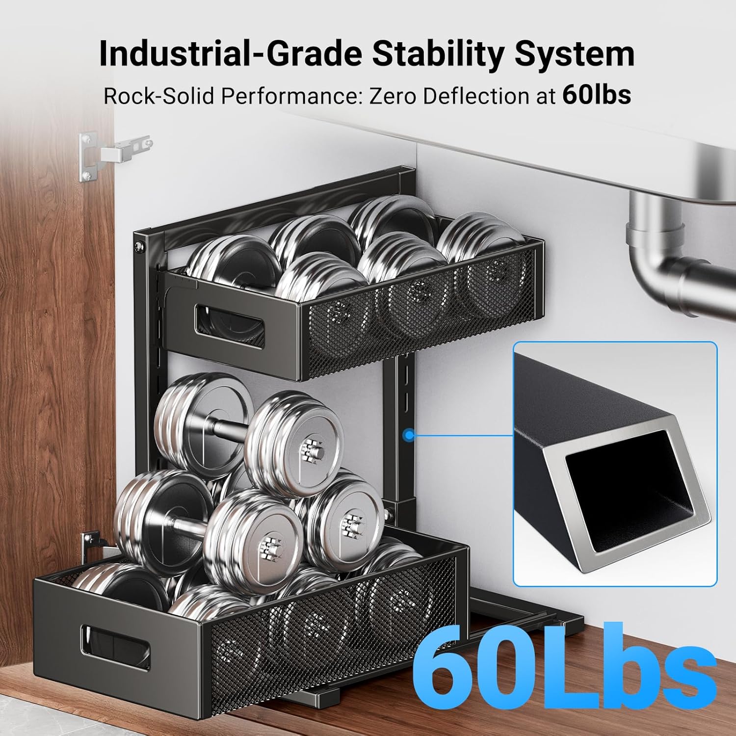 Under Sink Organizer, Metal Under Sink Organizers and Storage, Slide Out Pull Out Cabinet Organizer