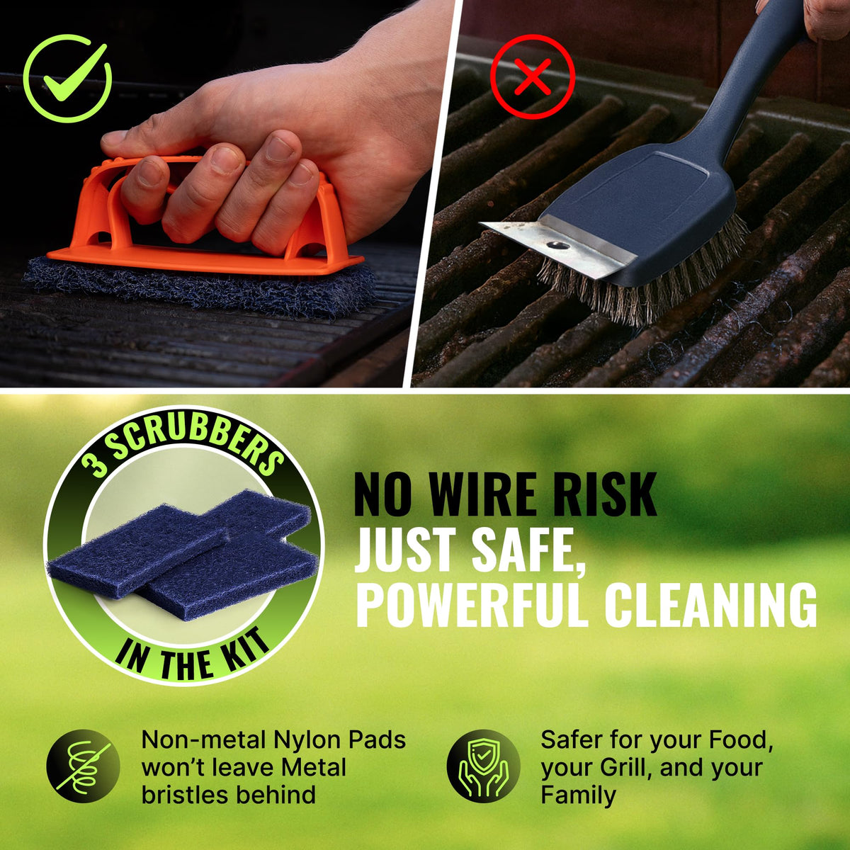 CitruSafe Grill Cleaning Kit - BBQ Grill Cleaner (16oz) and BBQ Grill Scrubber with 3 Heavy Duty