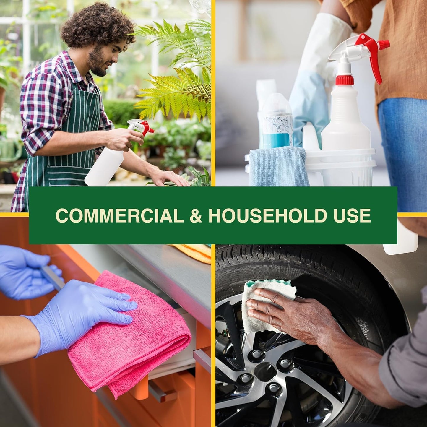 Heavy Duty 32oz Plastic Spray Bottles for Cleaning - Large Empty Industrial Bottles for Gardening