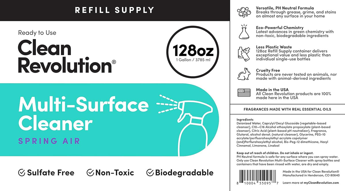 Clean Revolution Multi Surface Cleaner Refill Supply, Non-Toxic, Eco-Friendly & Plant-Based, Ready