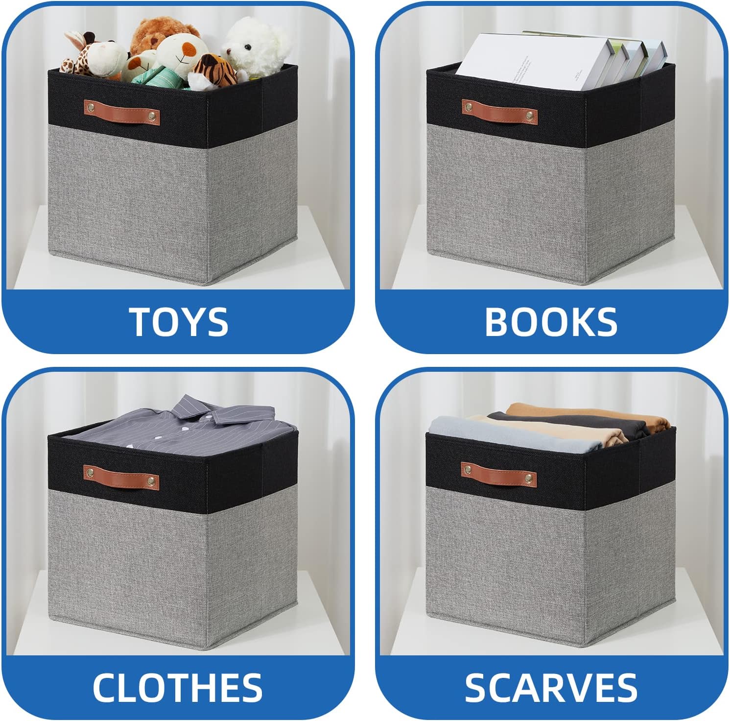 Temary 13 x 13 Storage Cubes Foldable Storage Cubes 4 Pack Canvas Storage Bin for Home, Square