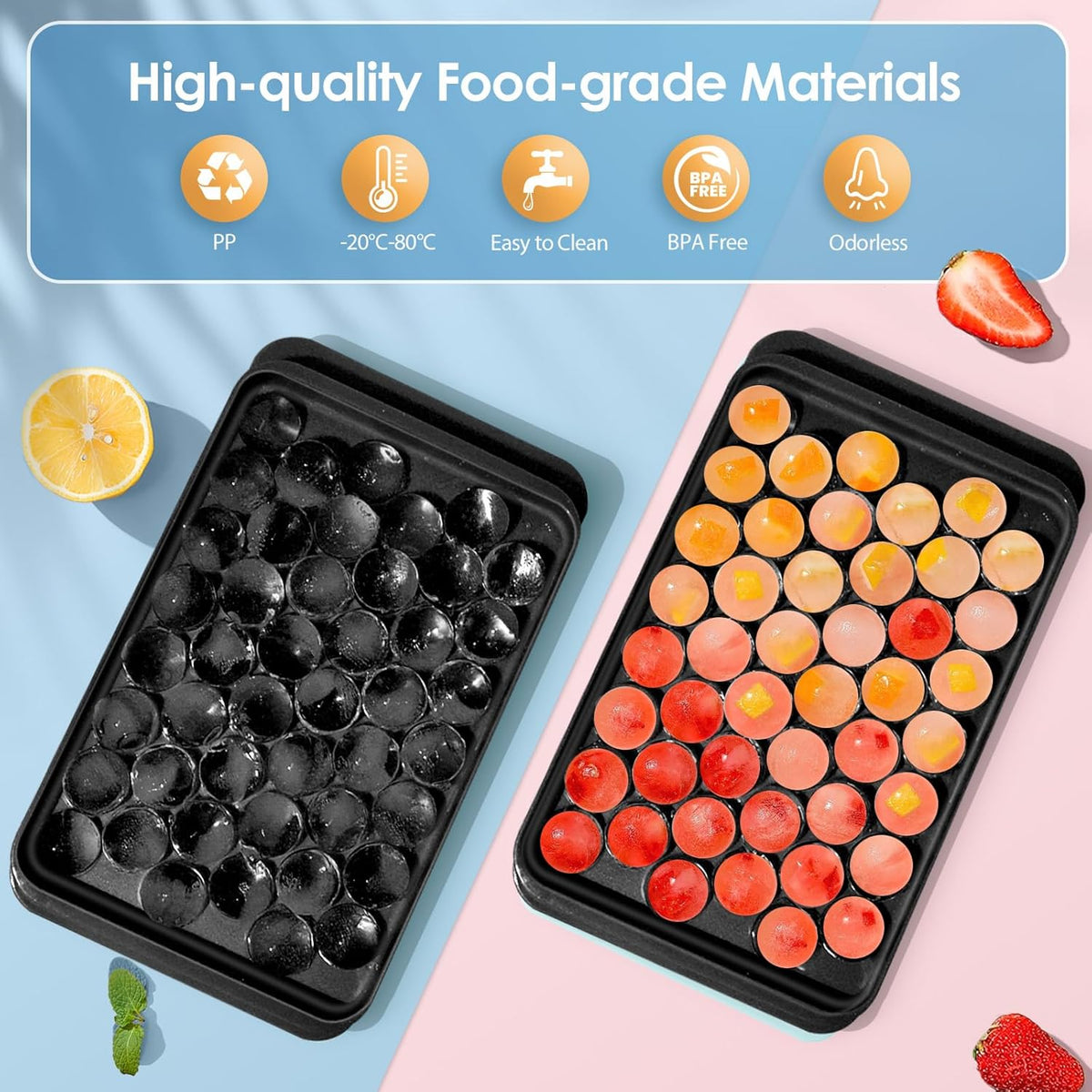 WIBIMEN Ice Cube Tray with Lid and Bin - Round Ice Trays for Freezer with Lid - Ice Cube Trays for