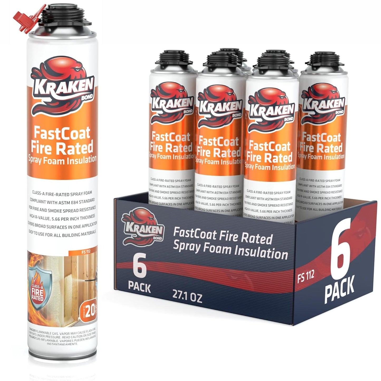 Kraken Bond Fastcoat Fire Rated Spray Foam Insulation Kit Closed Cell in a Can 120 sq ft (6x27.1