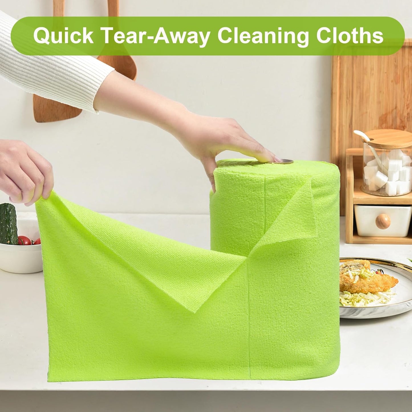 LIVOS Microfiber Cleaning Cloth Roll - 80 Pack, Reusable Paper Towels Green Tear Away, Microfiber
