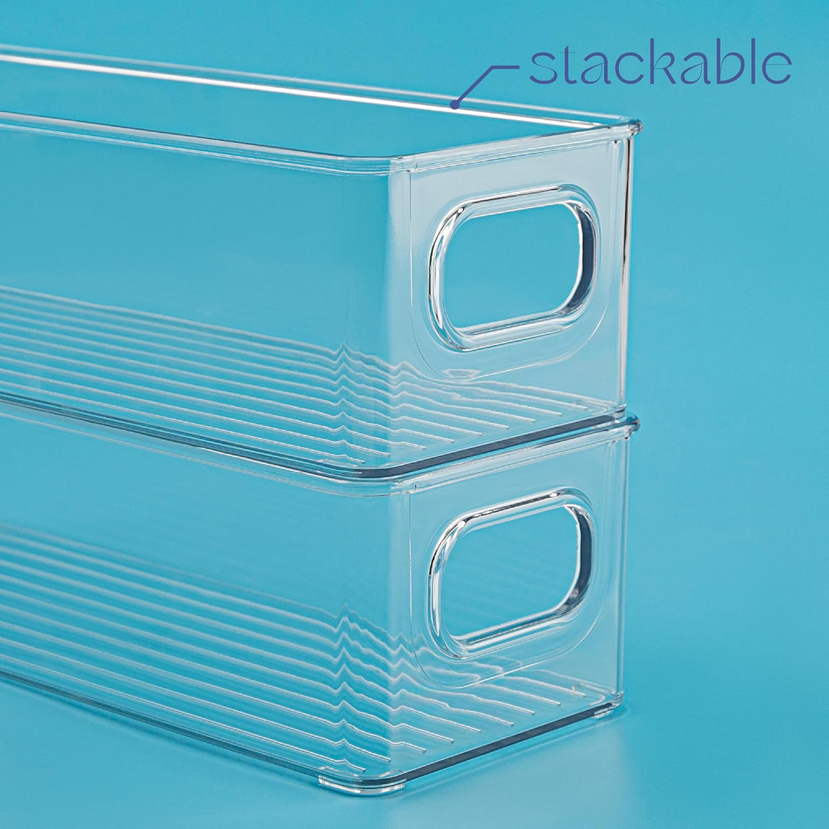 Plastic Food Storage Clear Container Bin with Handles for Organizing Kitchen, Pantry, Refrigerator