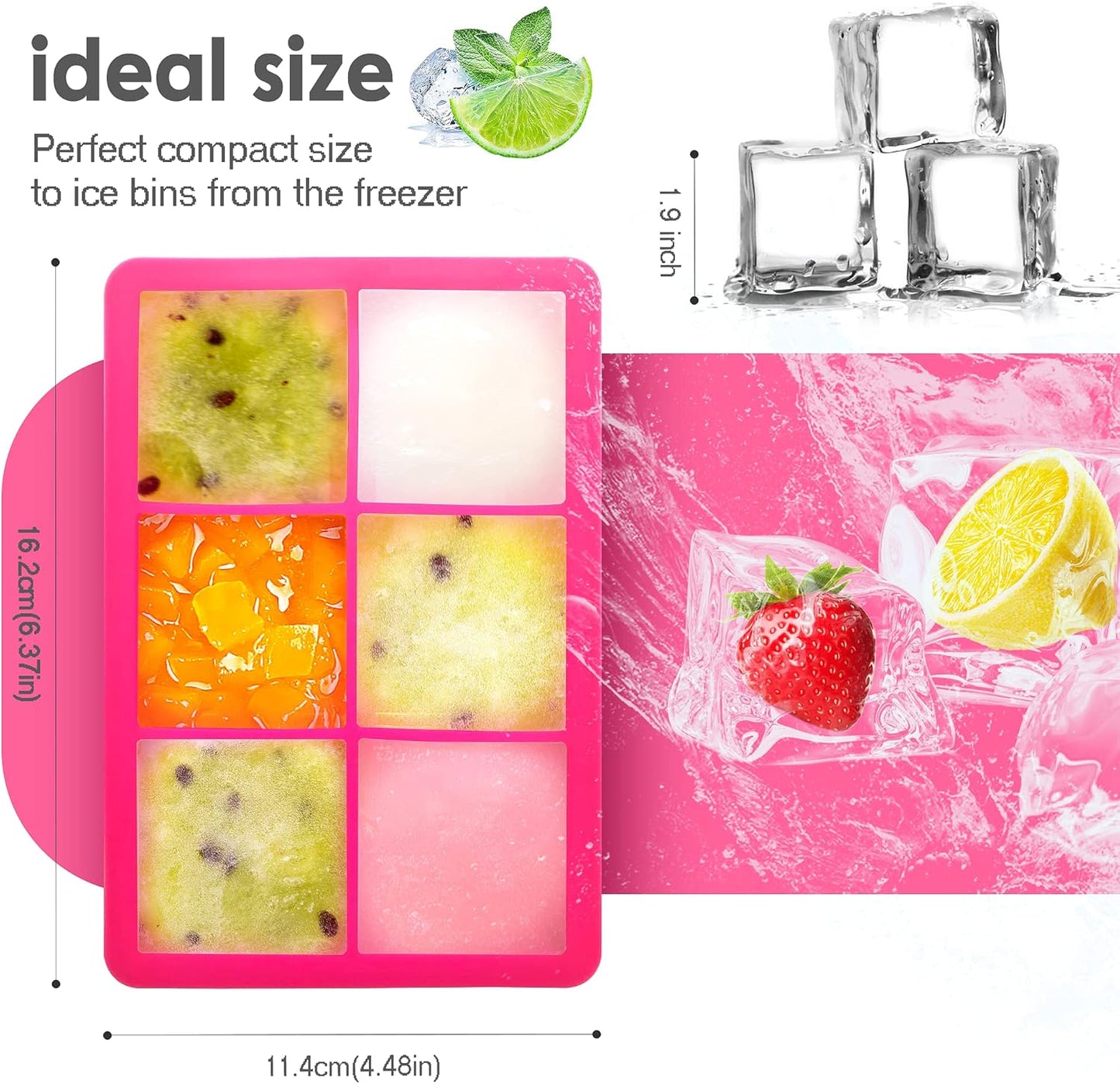 Silicone Ice Cube Trays with Lids,Large Square Ice Cube Molds for Freezer, Whiskey, Cocktail