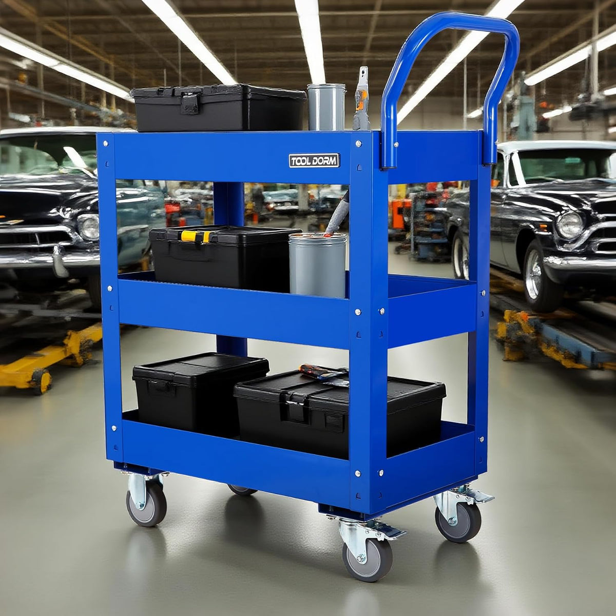 3 Tray 29.3 inch Tool Cart, self Assembly, 300 LBS Capacity Rolling Tool Carts on Wheels, Heavy