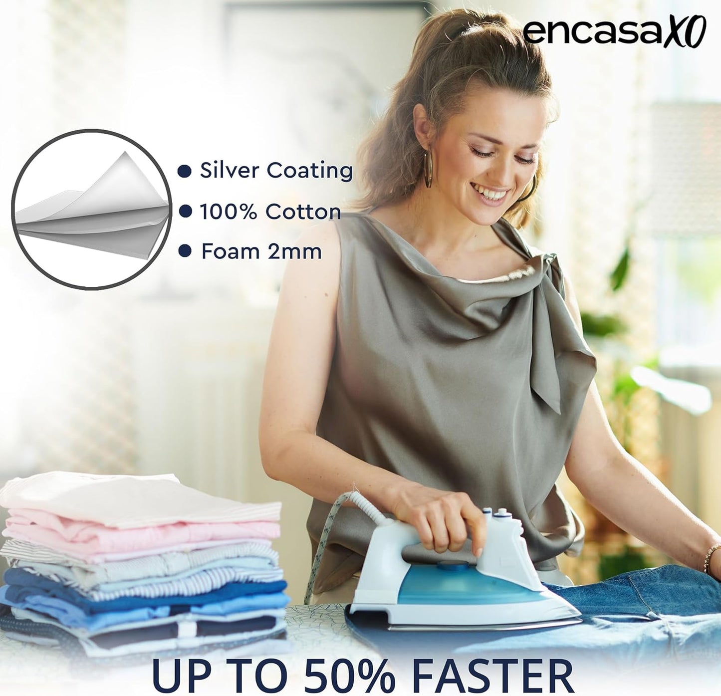 Encasa XO Ironing Board Cover and Pad 54"x15" - Thick 2mm Foam Padding, Drawstring Tightening &