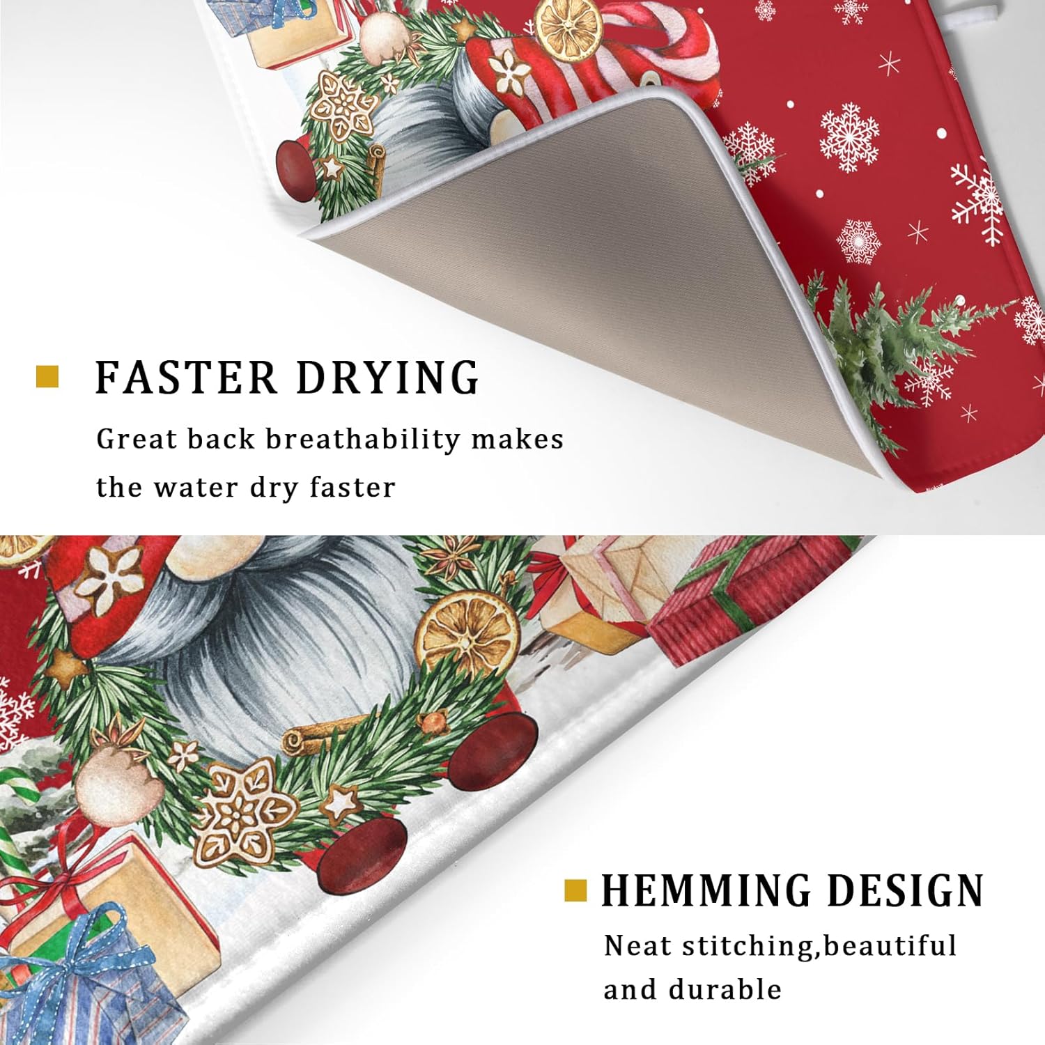 Christmas Dish Drying Mat for Kitchen Counter, Merry Christmas Dish Drying Mat 18 x 24 Inch Xmas