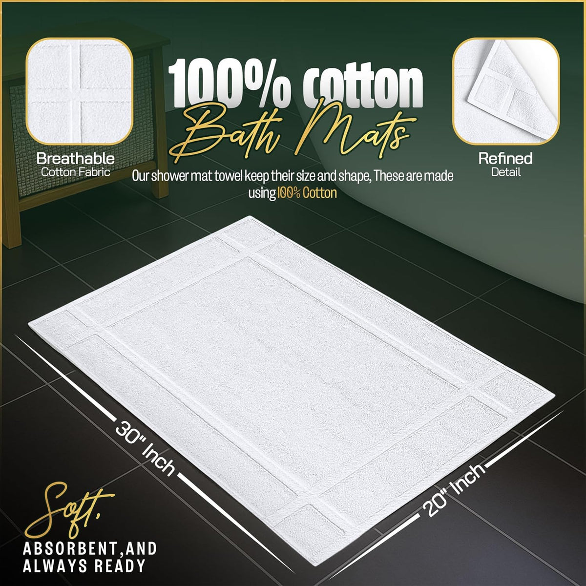 Pearl Linens Pack of 6 100% Cotton Bath Mat 20X30 inches, Soft & Absorbent Quick Dry Bathroom Mat