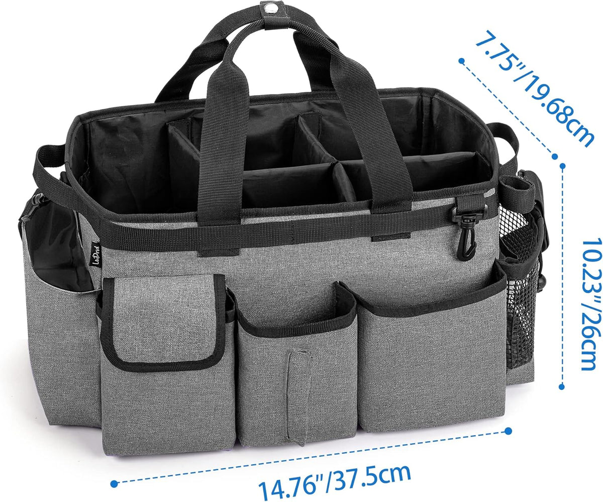 LoDrid Large Wearable Cleaning Caddy Bag with Detachable Divider, Cleaning Organizer with Handles