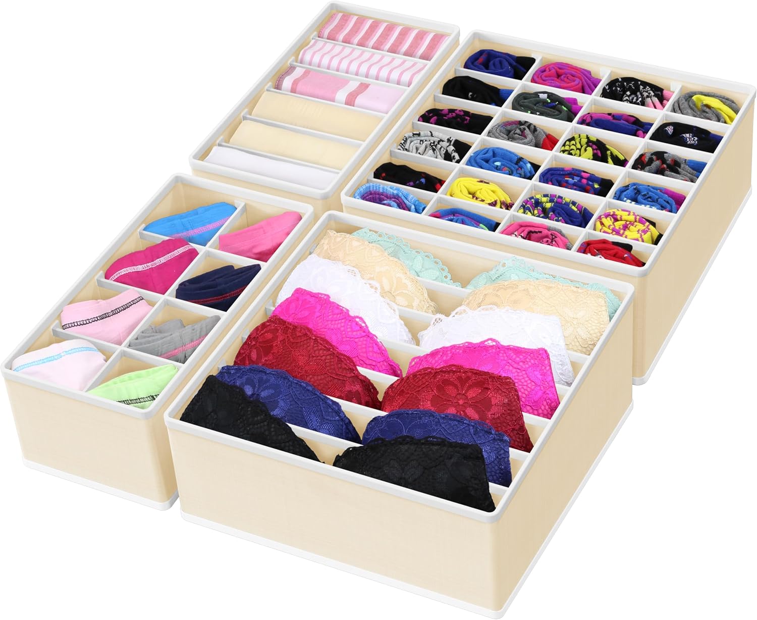 Simple Houseware 4-Pack Drawer Organizer Set - Closet Dividers for Underwear, Socks, Bras, Scarves