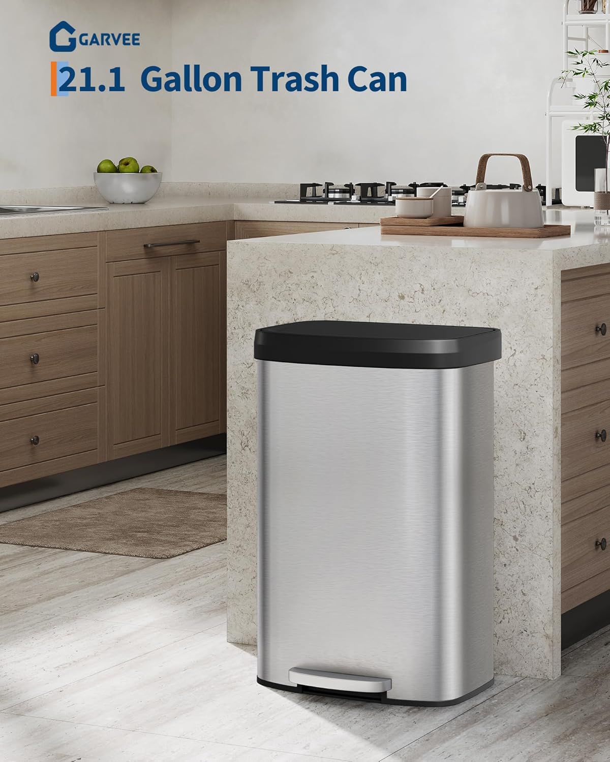 Garvee 21 Gallon / 80 Liter Stainless Steel Trash Can with Lid, Large Garbage Can for Kitchen