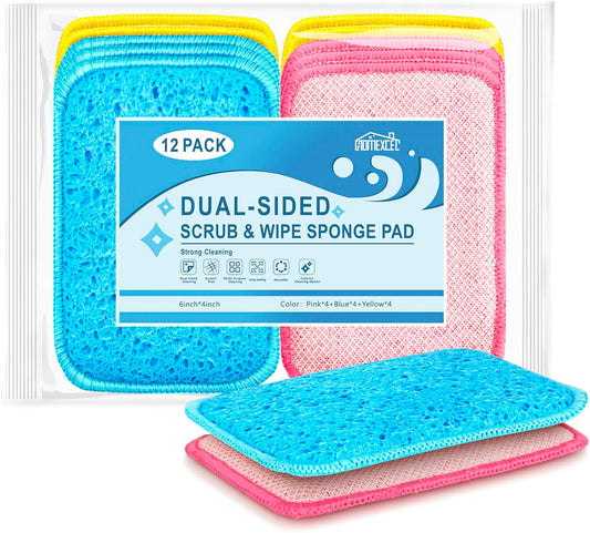 HOMEXCEL 12 Pack Scrub & Wipe Cloths, Dual-Sided Sponges for Kitchen, All-Purpose Cloth for Dishes