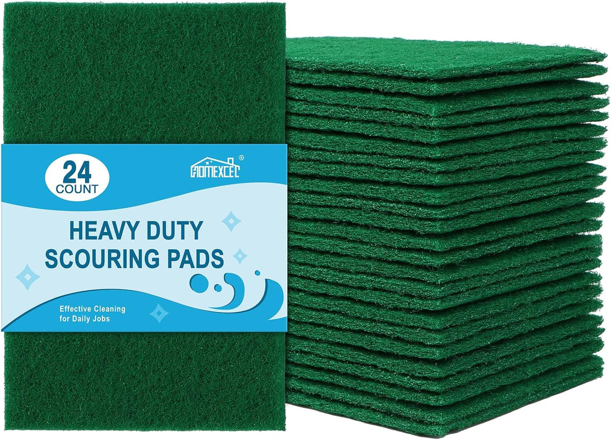 HOMEXCEL Heavy Duty Scouring Pad, 24 Pack Green Scrubbing Pads, Dish Scrubber Reusable for