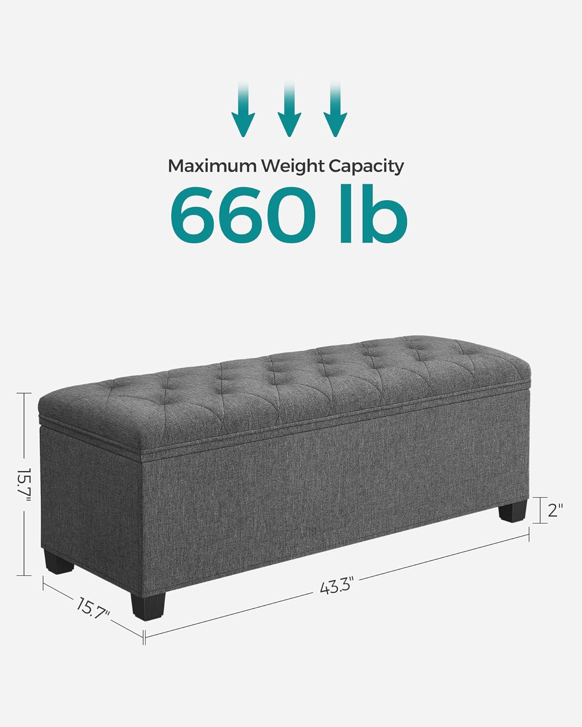 SONGMICS Storage Ottoman Bench, Foot Rest with Legs, 15.7 x 43.3 x 15.7 Inches, End of Bed Bench