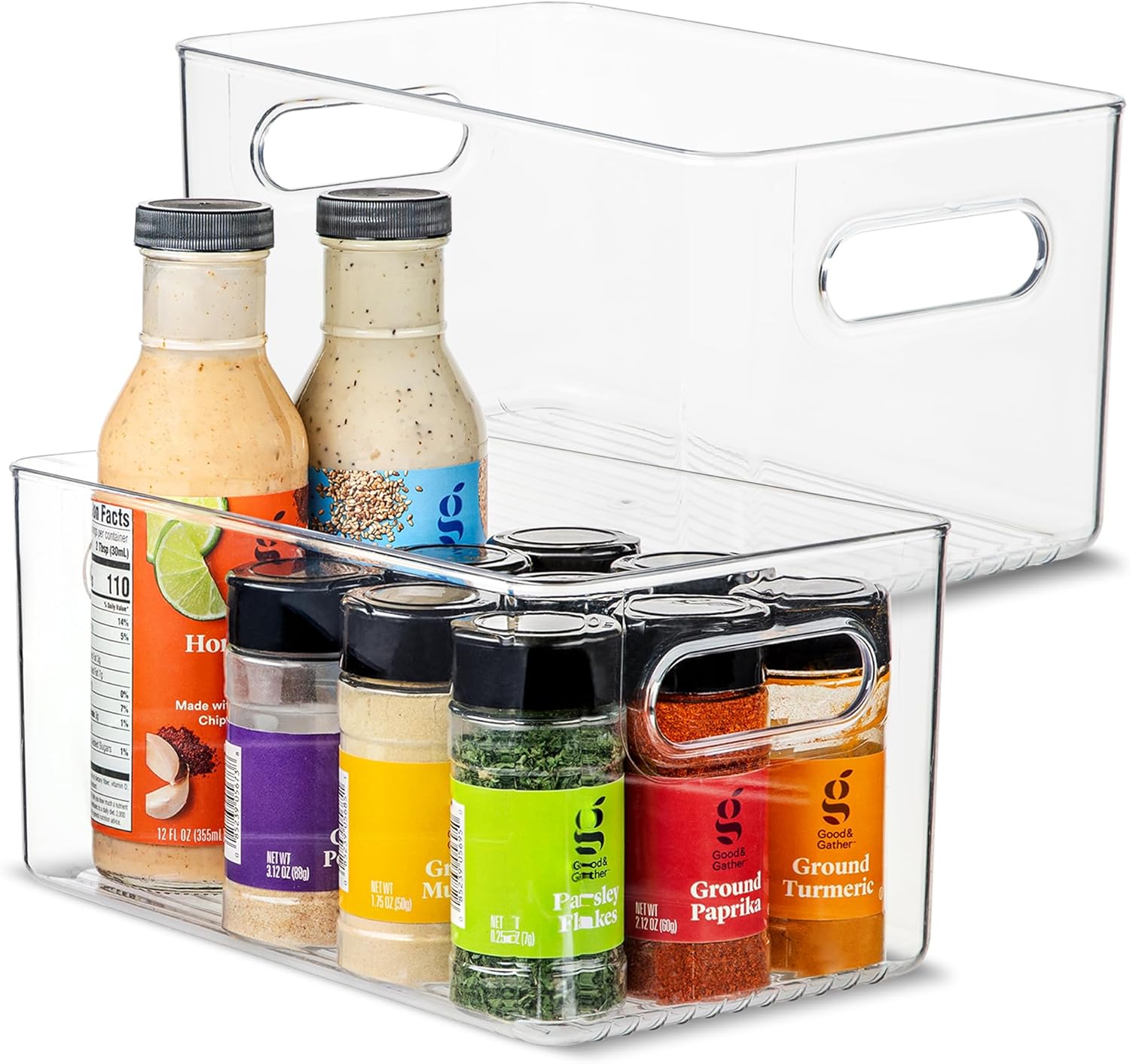 Plastic Food Storage 2 Pack Clear Container Bin with Handles for Organizing Kitchen, Pantry