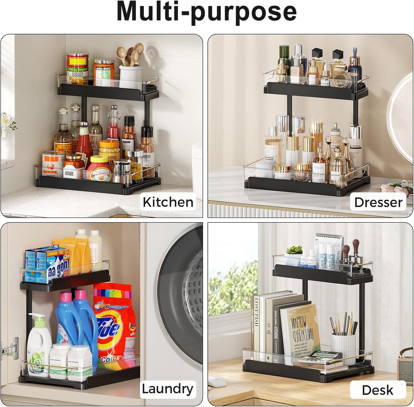 heart & home 1-Pack Under Sink Storage Organizer for Kitchen & Bathroom Cabinets with Removable