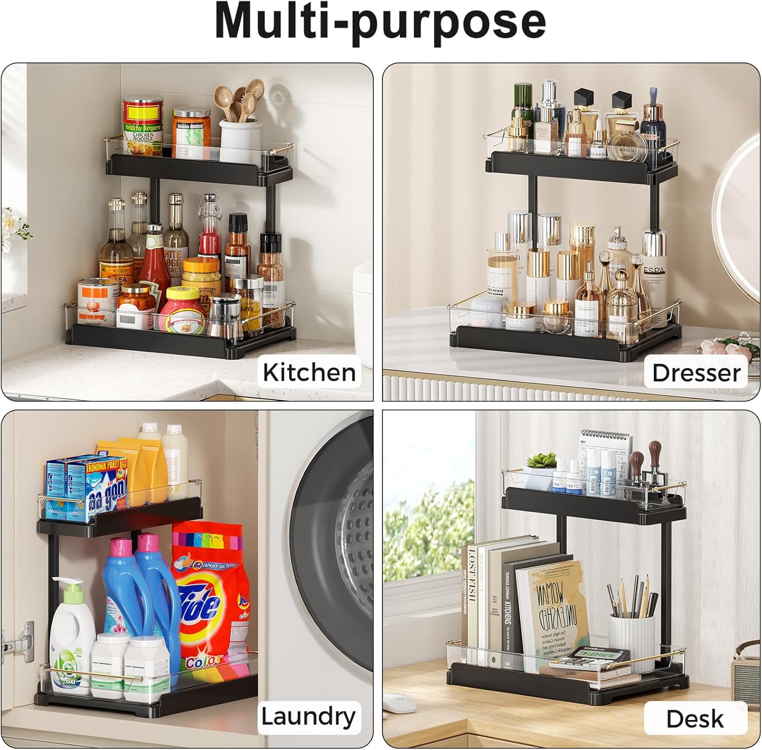 heart & home 1-Pack Under Sink Storage Organizer for Kitchen & Bathroom Cabinets with Removable