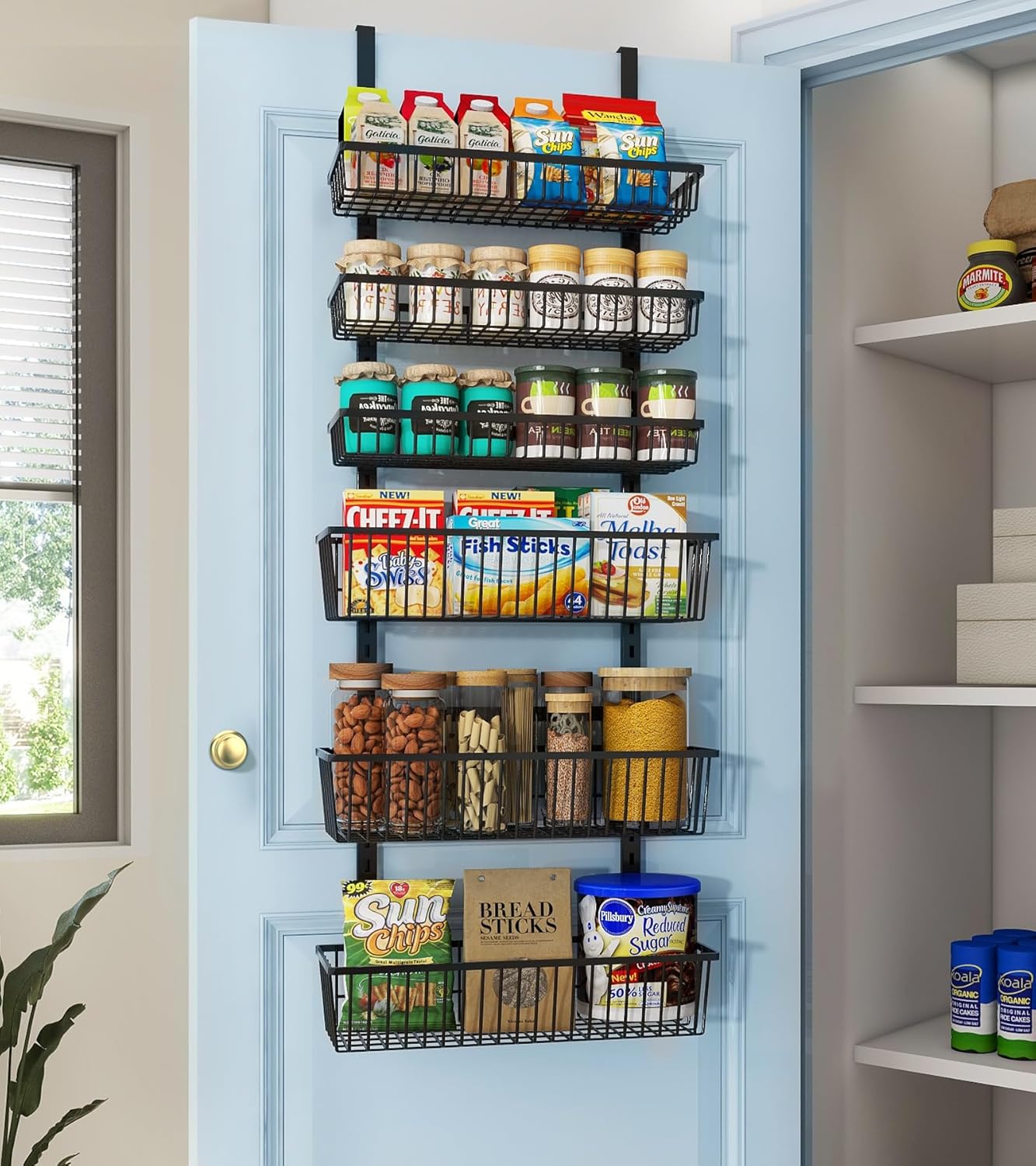 Over The Door Pantry Organizer, Pantry Organization and Storage, 6-Tier Deep Baskets Hanging