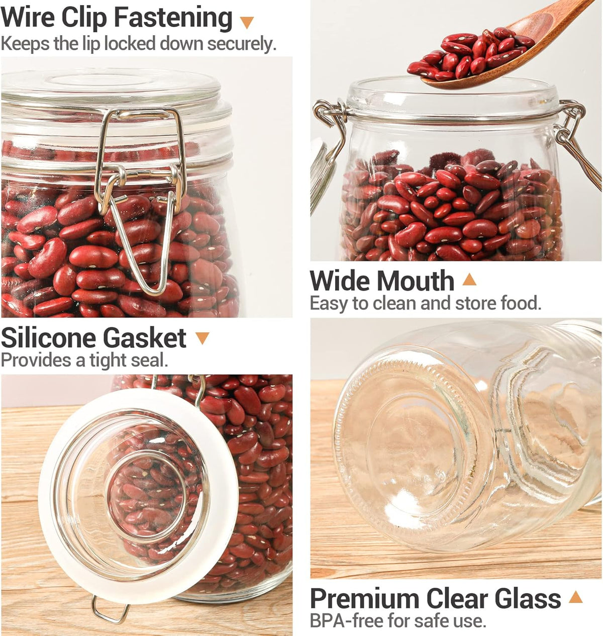 ComSaf Airtight Glass Canister Set of 3 with Lids 34oz Food Storage Jar Round - Storage Container