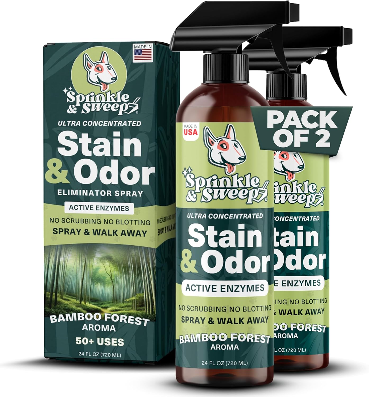Sprinkle & Sweep Pet Stain and Odor Remover - Super Concentrated Pet Odor Eliminator - No Scrubbing