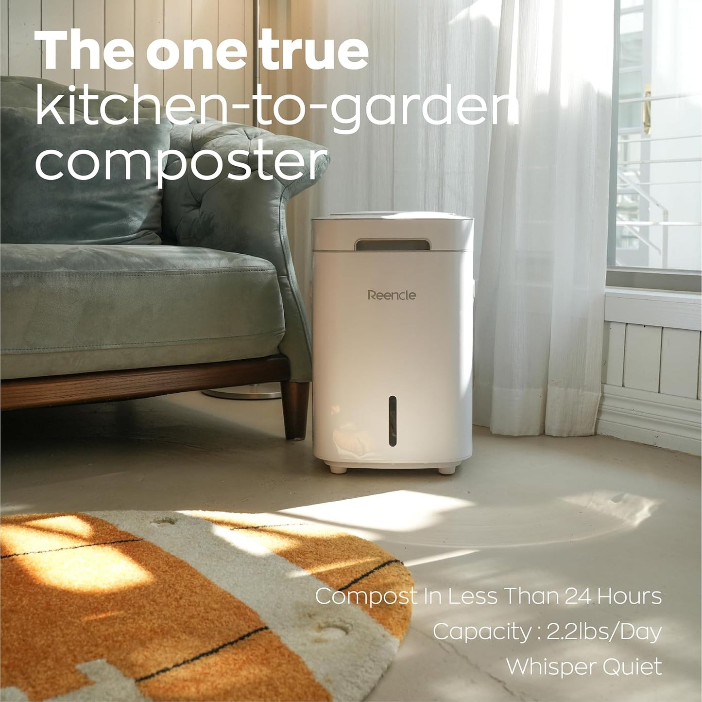 Reencle Prime Electric Composter - 14L Kitchen Composter, Decomposes Up to 2.2 lbs Food Waste