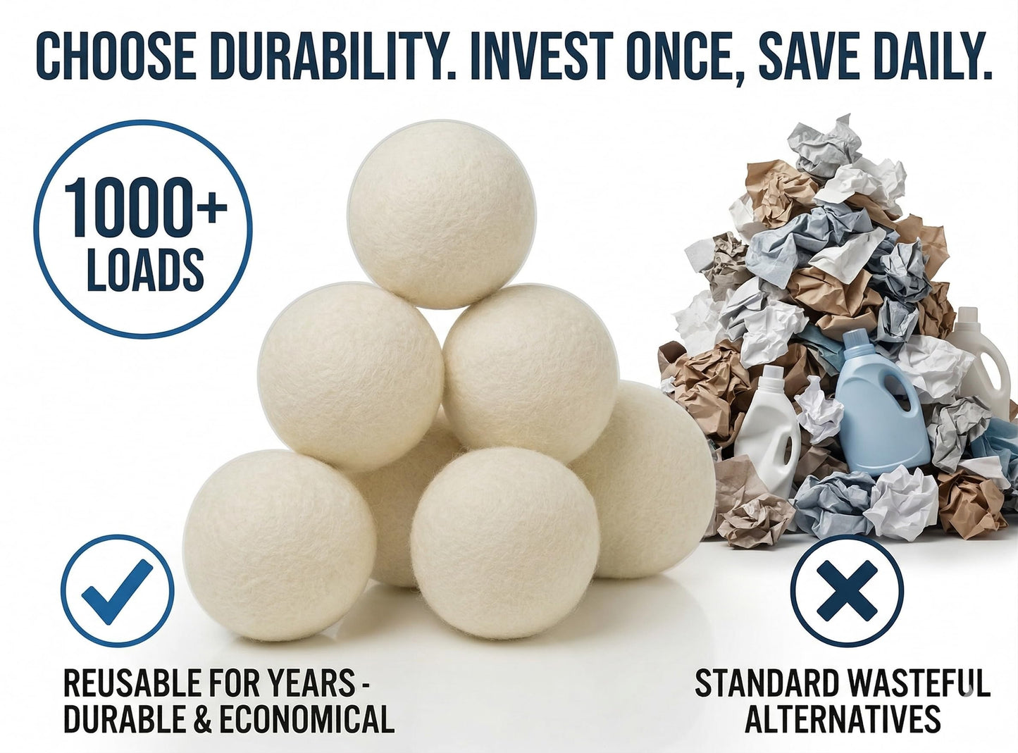 XL Wool Dryer Balls (6-Pack) - 100% Organic New Zealand Wool Laundry Balls for Dryer - Natural