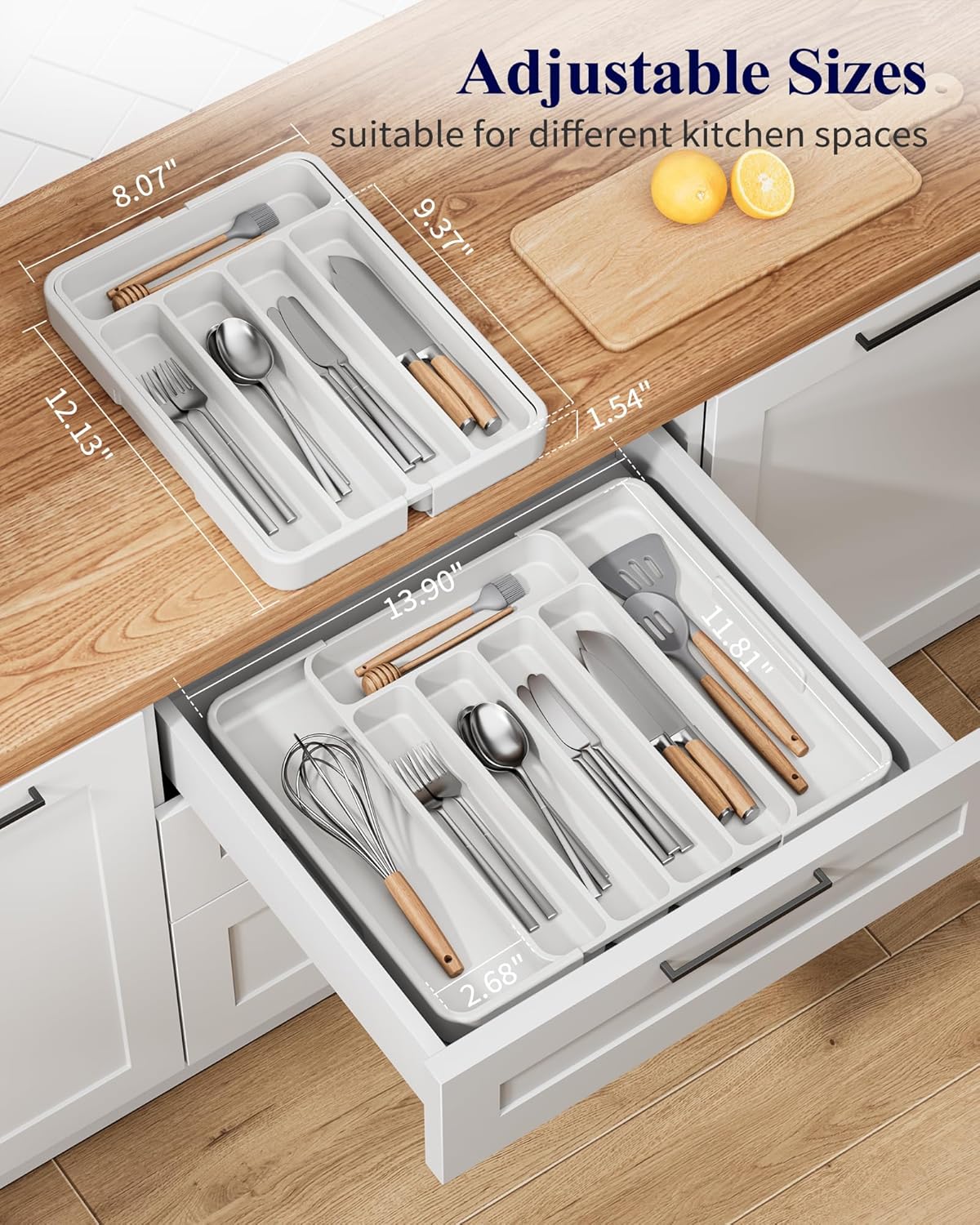 Kitsure Cutlery Drawer Organiser for Kitchen - Adjustable Cutlery Tray for Effortless Utensil