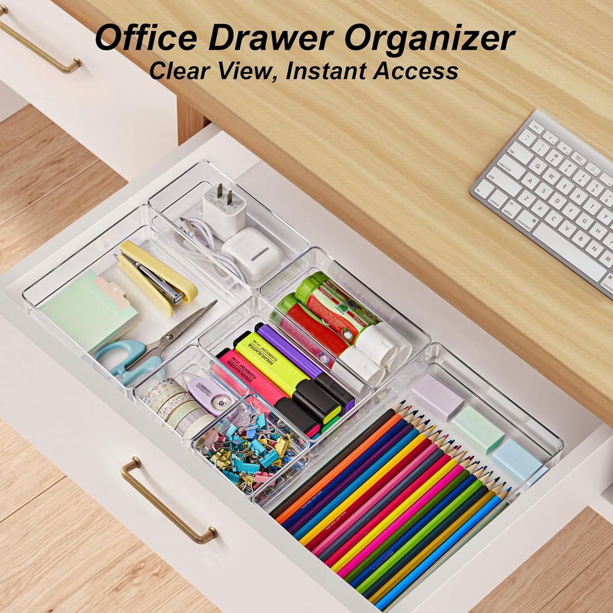 SMARTAKE 7-Piece Drawer Organizer with Non-Slip Silicone Pads, 4-Size Desk Drawer Organizer Trays