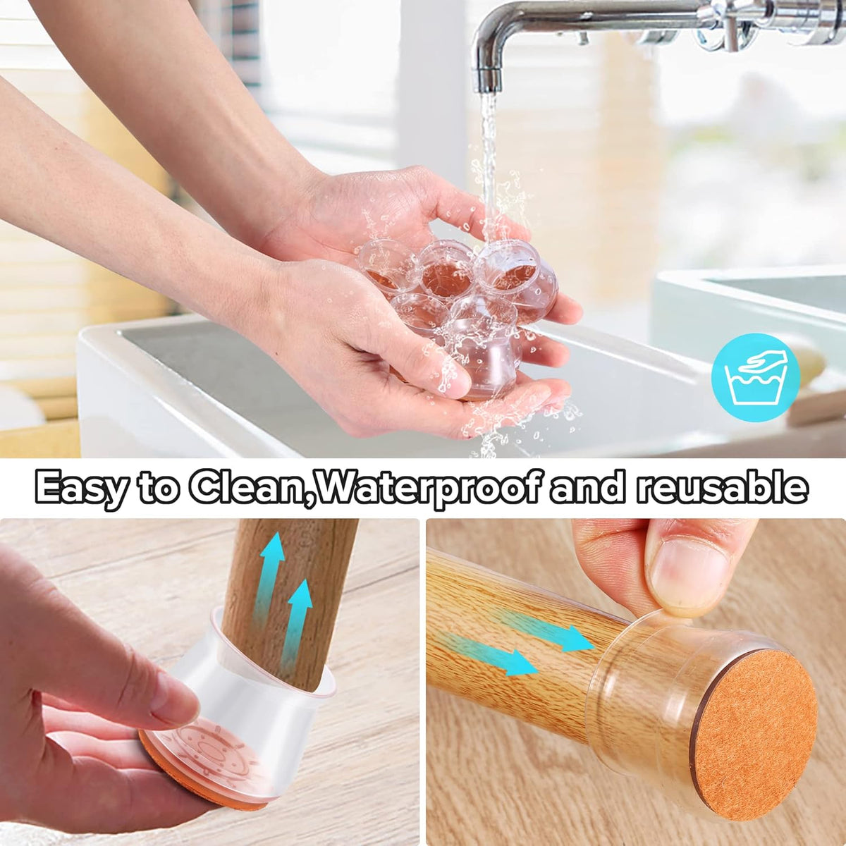 Upgraded Silicone Chair Leg Floor Protectors for Hardwood Floors, Furniture Sliders, Felt Bottom