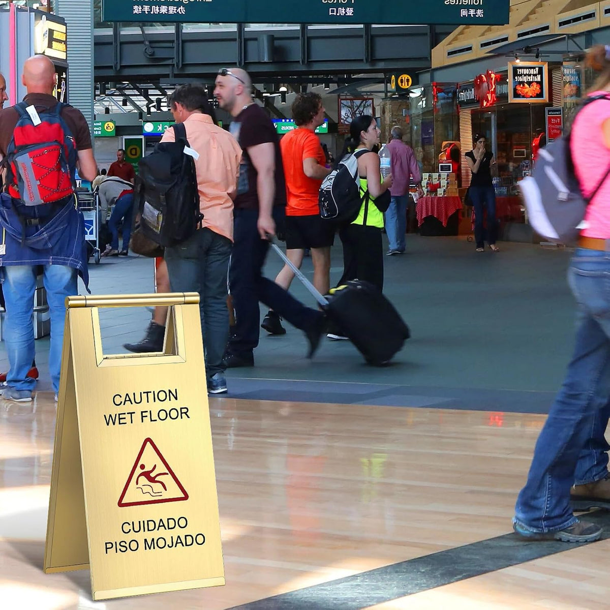 Kigley 2 Pcs Wet Floor Sign, 24 Inch Stainless Steel Caution Wet Floor Sign Double Sided Portable