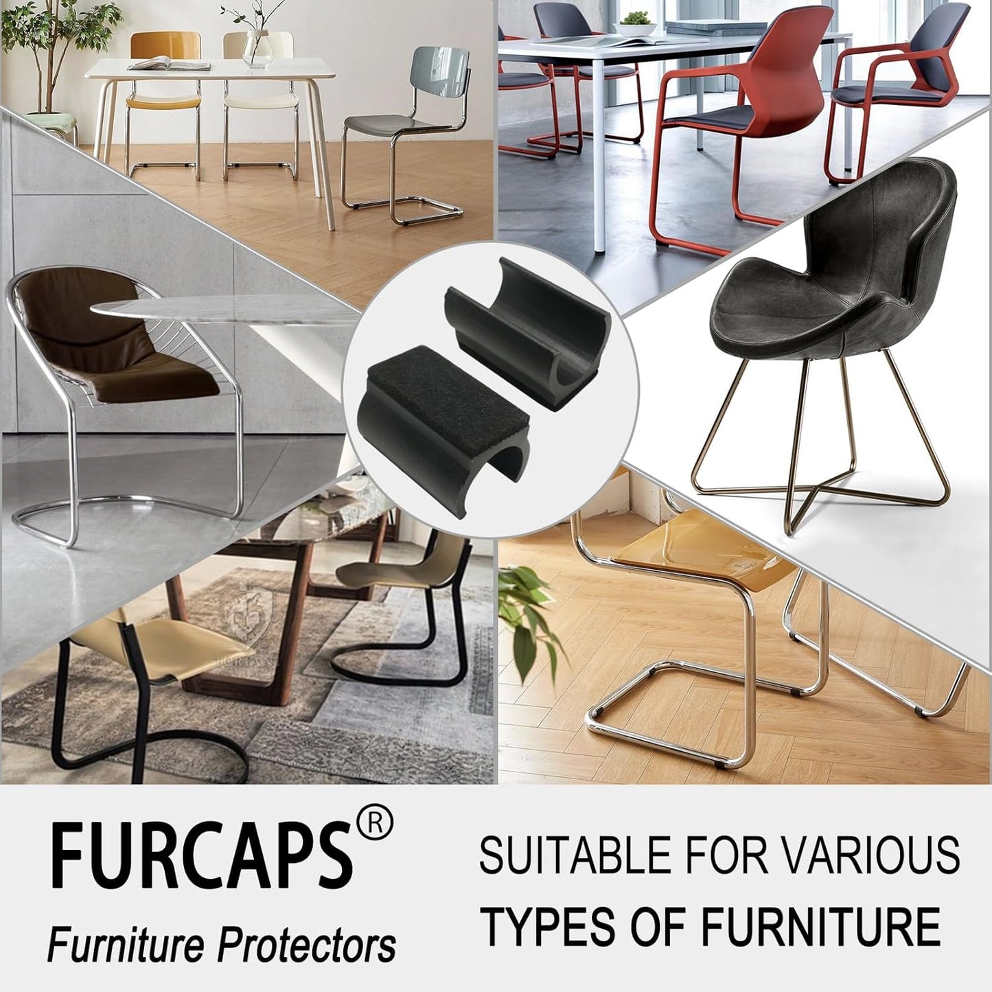 Rectangle U Shaped Chair Leg Tips Cap with Felt Pads,Furniture Feet Protectors Slide Smoothly