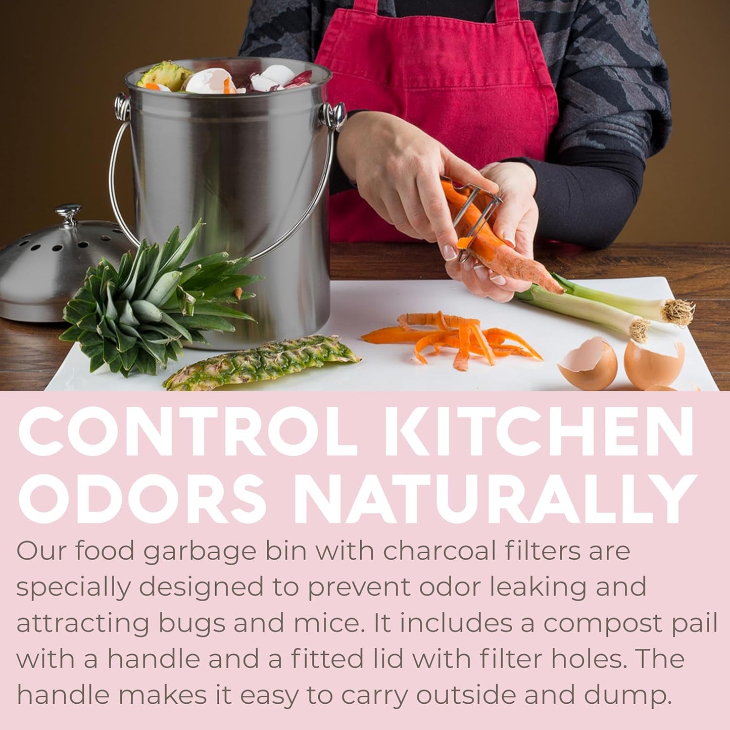 EPICA Countertop Compost Bin Kitchen | 1.3 Gallon | Odorless Composting Bin with Carbon Filters |