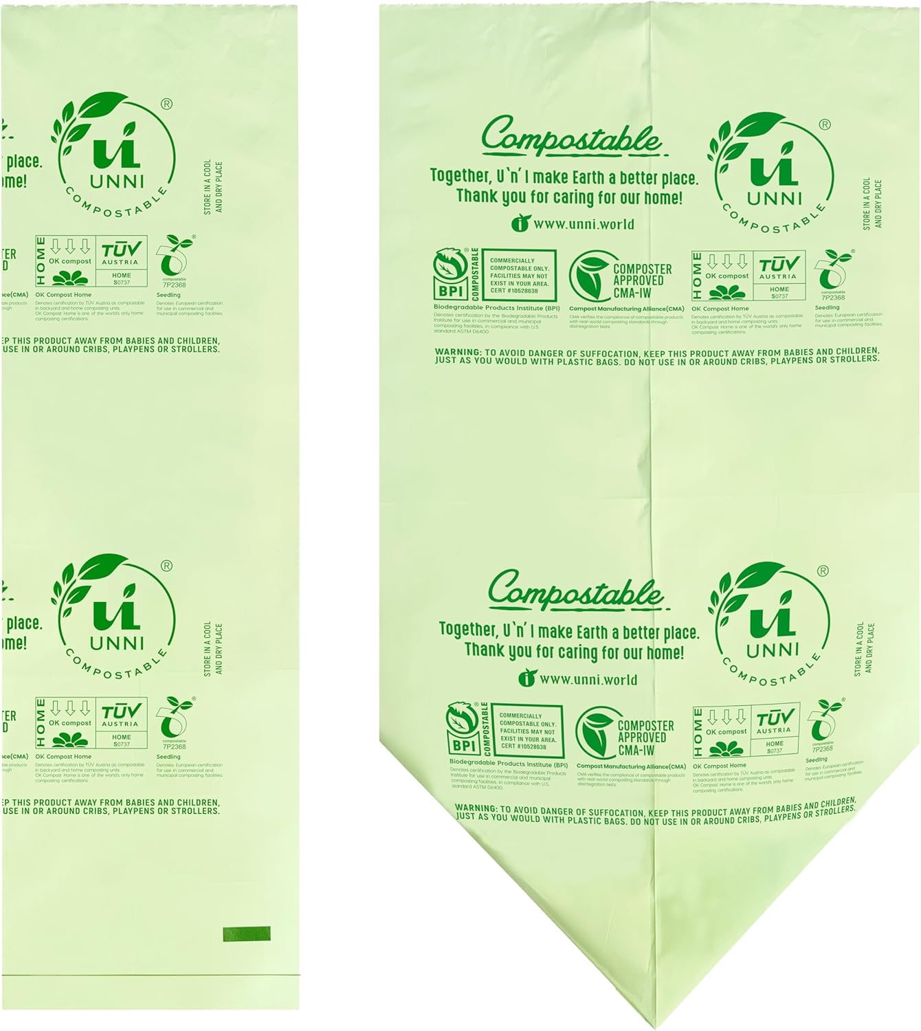 UNNI Compostable Trash Bags, 8 Gallon / 30 Liter, 100 Count, Extra Thick 0.85 mil Medium Kitchen