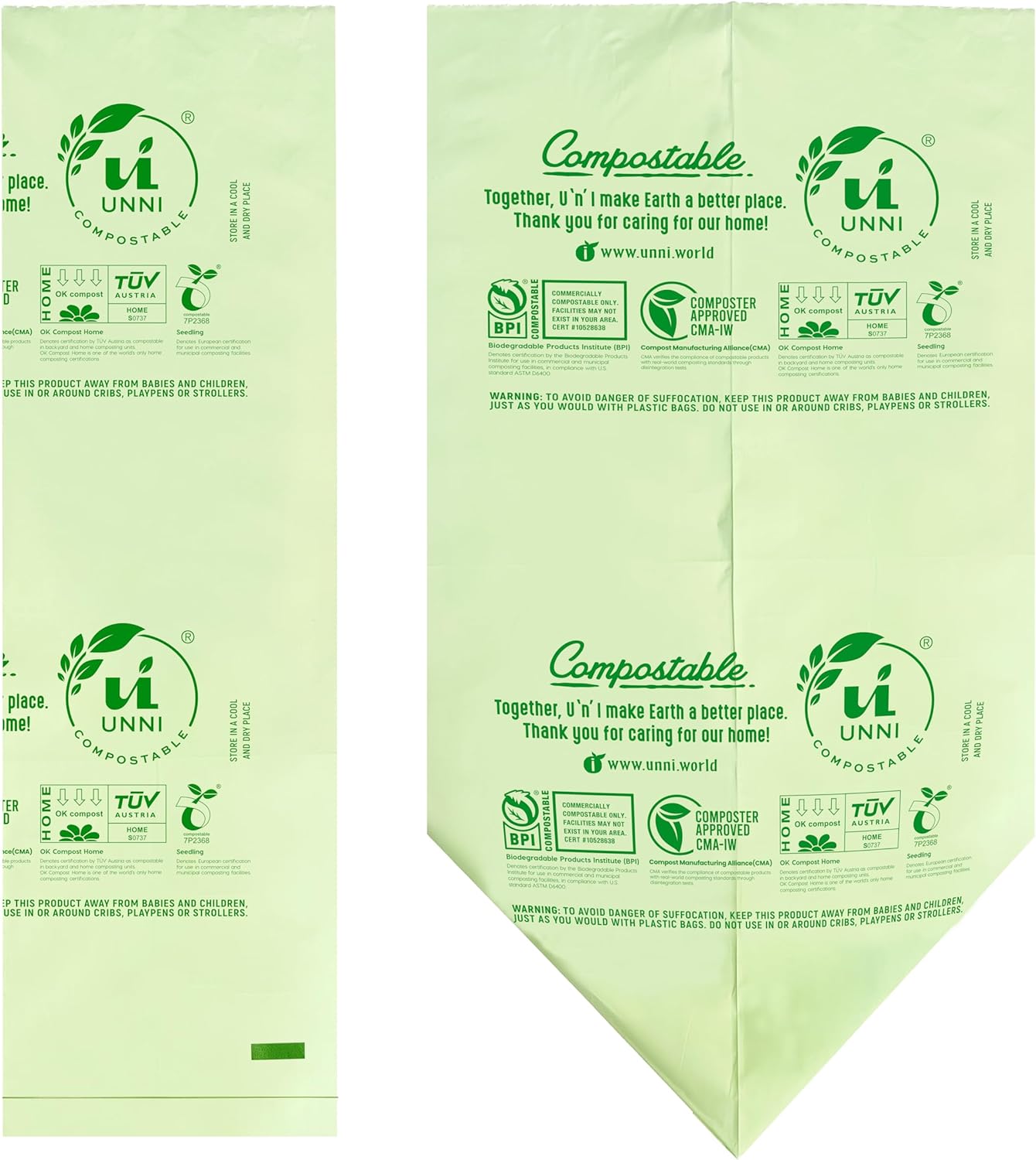 UNNI Compostable Trash Bags, 3 Gallon / 11.35 Liter, 600 Count Value Pack, Extra Thick 0.71 Mil